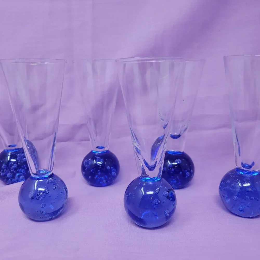 Shot or Liqueur Glasses with Blue Bubble Ball Bottoms - Picture 2 of 4